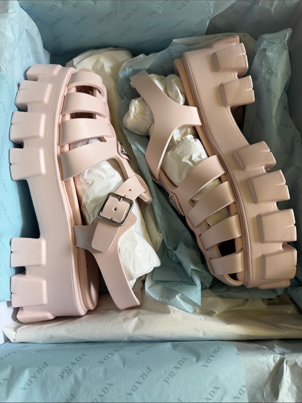 Prada Pink Chunky Strap Platform Sandals